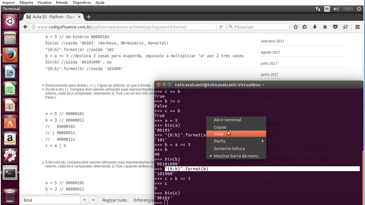Aula 03 - Python - Operações aritméticas, operações lógicas e operações bit-a-bit (bitwise) 02