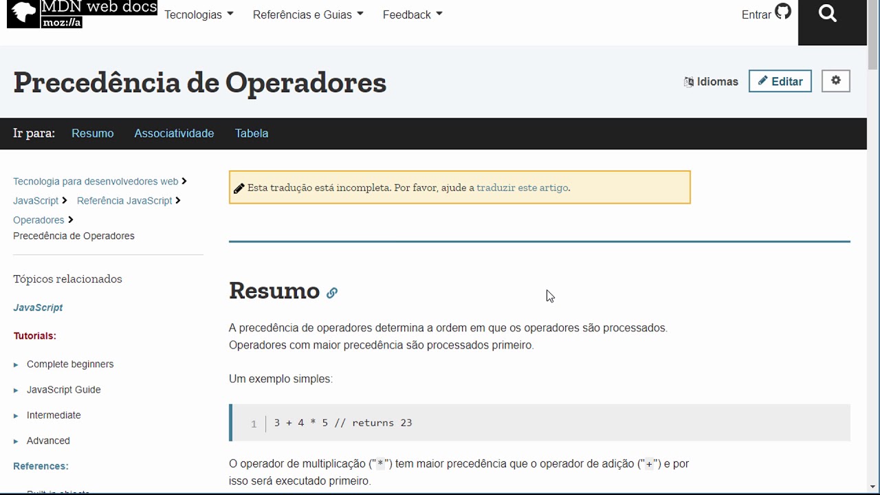 03 - Javascript - Operações Básicas e Precedência de Operadores