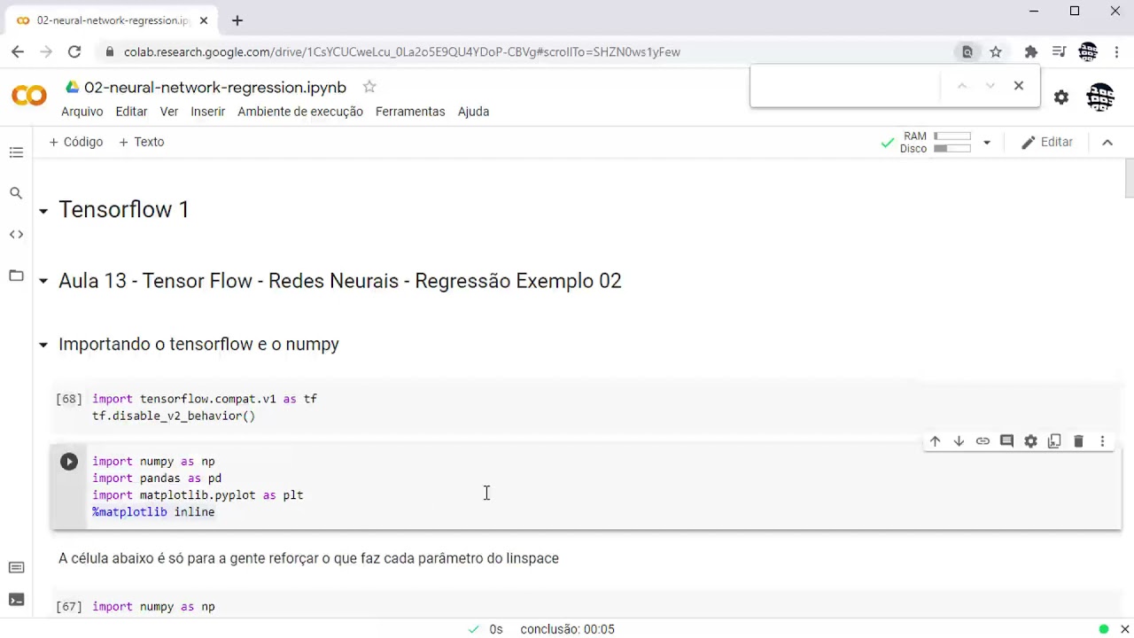 Aula 14 - Tensor Flow - Redes Neurais - Regressão Linear exemplo 02