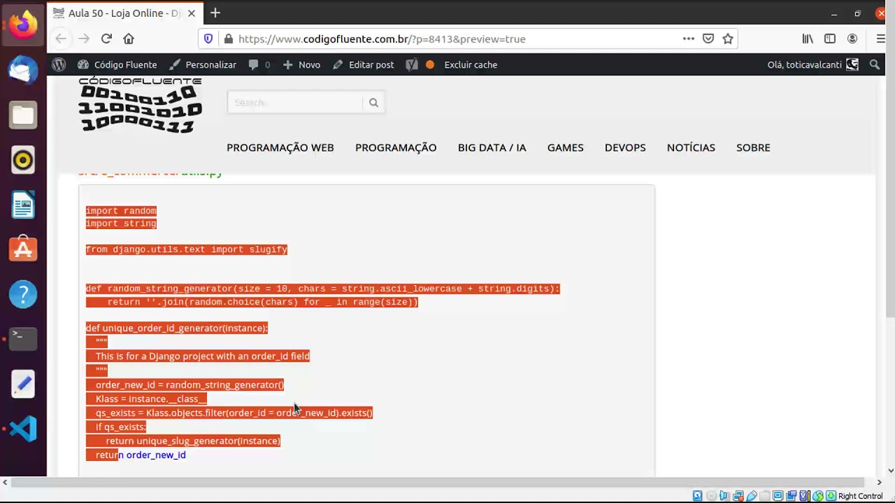 Aula 50 - Loja Online - Django - Gerando ID do Pedido