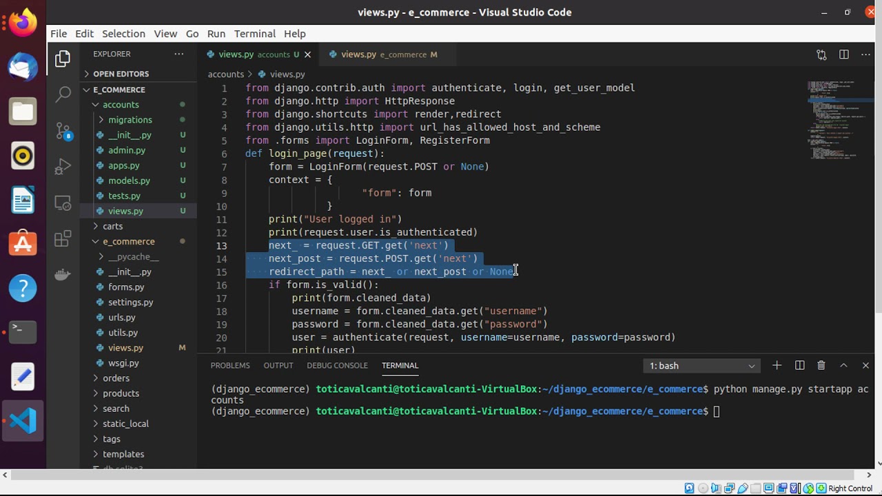 Aula 54 - Loja Online - Django - criando o accounts