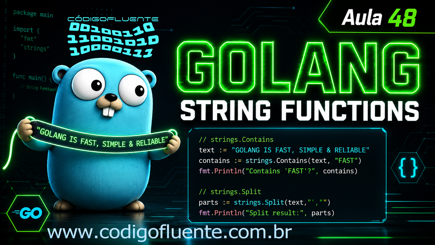🔤 Aula 48 – Tutorial Golang – String Functions – Manipulação de Strings na Prática
